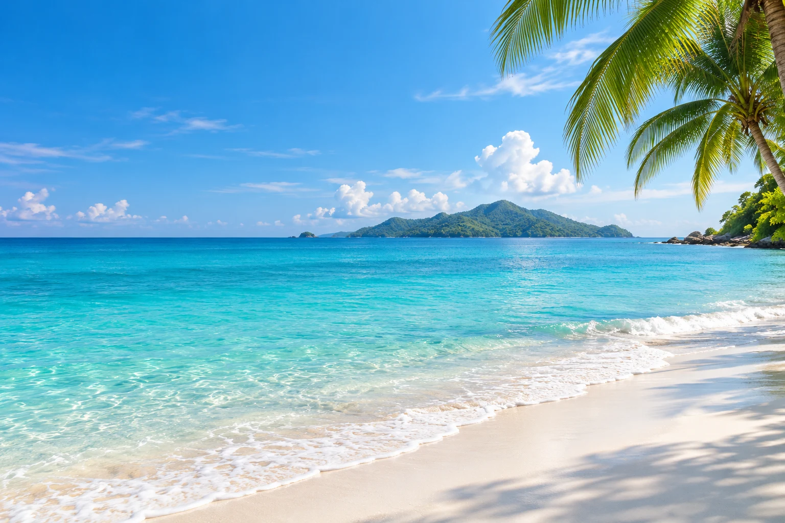 Sunny tropical beach with turquoise water